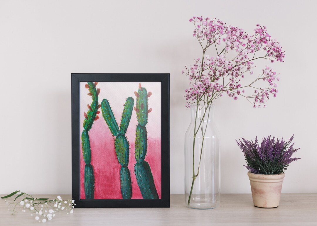 Pink Cactus Watercolor Art Print: Abstract Botanical Wall Decor - Etsy