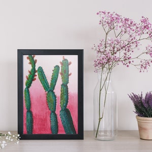 A5 Pink and Green Cactus Art Print | Abstract Wall Decor | Botanical Art | Pink Wall Art
