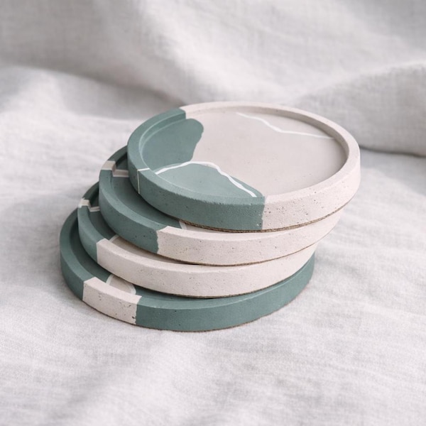 Sage Green Abstract Concrete Coasters - Set of 4/6