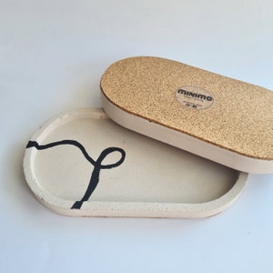 Oval Concrete Tray- Abstract Design | Jewelry Dish | Decorative coaster | Key dish | Candle holder | Sand colour concrete