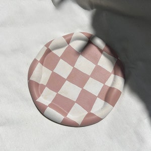 Checkered Cloud Shape Tray | Terracotta/ Beige concrete | Jewelry Dish | Candle Holder | Decorative Tray| Minimal style tray