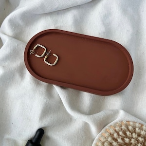 Oval Concrete Tray-Terracotta or Petrol Colour| Jewelry Dish | Decorative coaster | Key dish | Candle holder