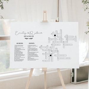 Minimalist Wedding Crossword Puzzle Wedding Sip and Solve Wedding Crossword Template 24 x 36 Wedding Game Sip and Solve Template Crossword