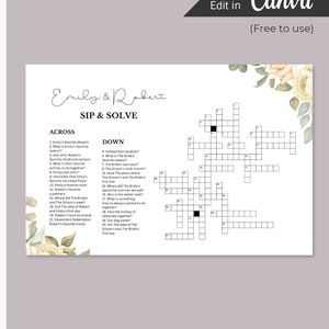 Cocktail Hour Game Wedding Crossword Puzzle Template Wedding Game Cocktail Hour Sign Bridal Shower Game Template Wedding Sign Canva Template