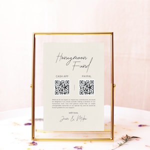 Znak funduszu miesiąca miodowego Znak kodu QR miesiąca miodowego Znak stołu weselnego Znak kodu QR funduszu miesiąca miodowego Znak kodu QR Venmo Znak kodu QR Wystrój ślubny Canva diy