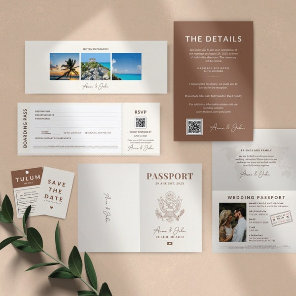 Plantilla de pasaporte de boda personalizada Pasaporte de boda de destino Plantilla editable Pasaporte Invitación imprimible Plantilla de pasaporte Invitación Canva