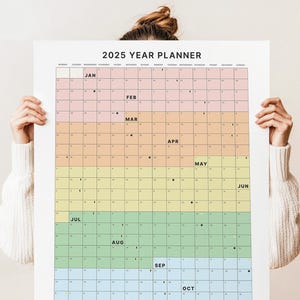 Colorful 2025 Year Planner Rainbow Calendar 2025 Colorful Decor Office Mom Planner 2025 School Wall Planner Printable Calendar Rainbow Large
