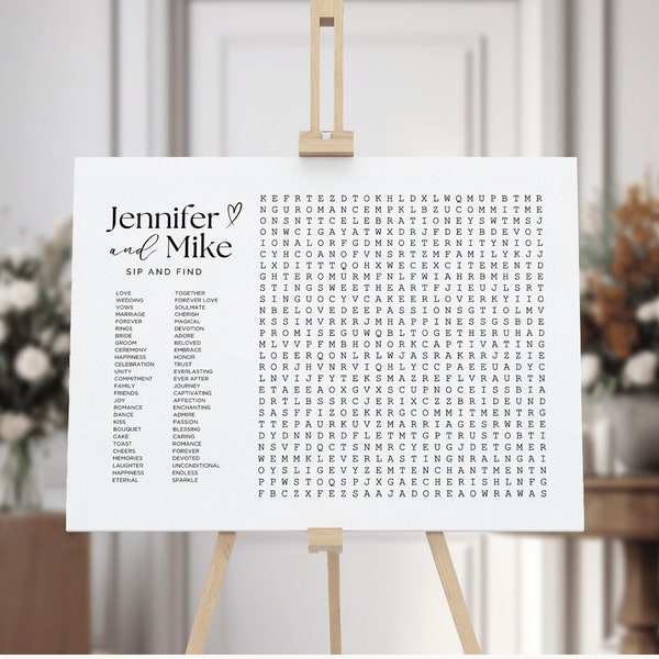 Custom Wedding Word Search Game Sip and Search Wedding Word Search Printable Word Search Puzzle Giant Word Search Template Game Wedding DIY