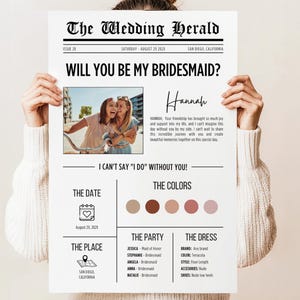 Bridesmaid Proposal Newspaper Bridesmaid Proposal Card Canva Custom Newspaper Flower Wrap Will You Be My Bridesmaid Card DIY Bridesmaid Gift