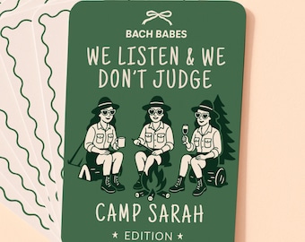 Modelo de jogo de despedida de solteira em acampamento Jogo de despedida de solteira em acampamento Ideia de jogos de despedida de solteira Festa de aniversário em acampamento no Lago Bach