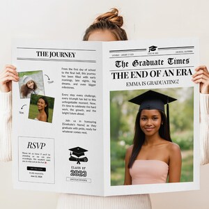 新聞卒業案内テンプレート 卒業招待状新聞 Canva 卒業新聞 2025 卒業招待状 印刷可能なカード