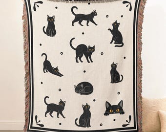 Halloween Blanket Cat Lover Halloween Decor Black Car Woven Blanket Cute Halloween Throw Blanket Fall Home Decor Fall Spooky Season Unique