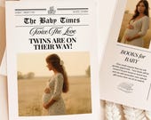 Printable Twin Baby Shower Newspaper Invitation Editable Twin Baby Invite Template Baby Shower Announcement For Twins DIY Party Invitation