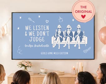 Mädchen gegangen Mild Junggesellinnenabschied Spiel Viral Hen Party Spiel Spaß Bach Party Spiel Trinkspiel Bearbeitbares Canva Spiel Wir hören zu und urteilen nicht