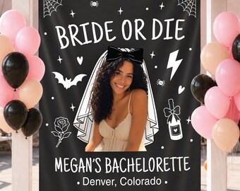 Bride or Die Banner Halloween Bachelorette Party Backdrop Witch Bridal Party Decor Till Death Do Us Party Bachelorette Party Decoration