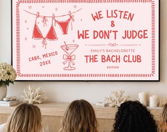 Jeu de célibataire Bach Club que nous écoutons et nous ne jugeons pas Modèle modifiable Jeu de célibataire de plage Capri Italienne Jeu de poule Canva Soirée jeux