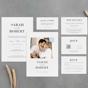 Modelo de convite de casamento personalizado Modelo de convite de casamento Convite personalizado Modelo de cartão RSVP de casamento Código QR RSVP Cartão postal RSVP de casamento
