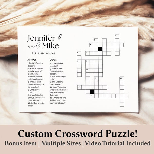 Small Custom Crossword Puzzle Wedding Custom Crossword Template Game Sip And Solve Bridal Shower Crossword Puzzle Game Bridal Shower Game