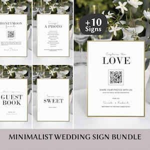 Minimalistyczny pakiet znaków ślubnych Pakiet znaków ślubnych Szablon znaku ślubnego Canva Pakiet ślubny Dekoracja ślubna Znak Canva Kod QR ślubu