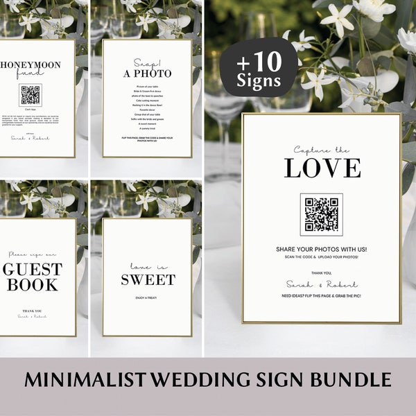 Minimalistic Wedding Sign Bundle Wedding Signage Bundle Wedding Sign Canva Wedding Bundle Template Wedding Decor Sign Canva Wedding QR Code