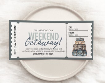 Gift Voucher Template Weekend Getaway Voucher Template Birthday Trip Voucher Surprise Trip Gift Ticket Printable Weekend Trip Custom Voucher