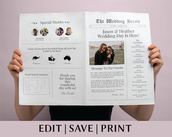 Newspaper Wedding Program Template Wedding Games Printable Wedding Newspaper Canva Wedding Newspaper Template Wedding Itinerary Template DIY