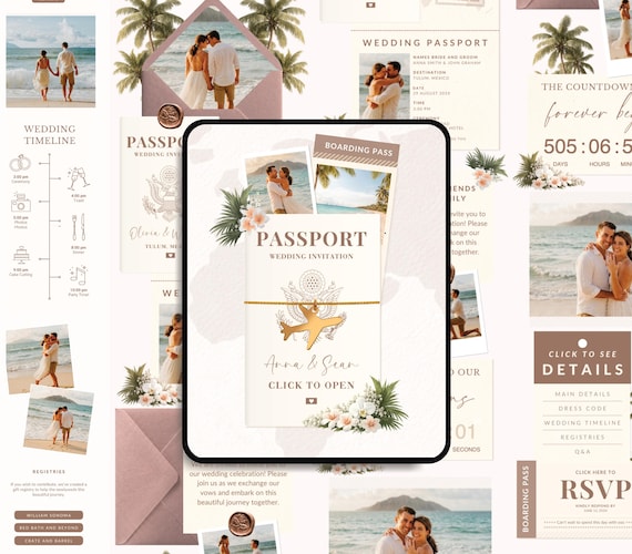 Passport Wedding Website with RSVP Template Destination Wedding Invitation Digital Passport Editable Canva Save the Date Destination Website