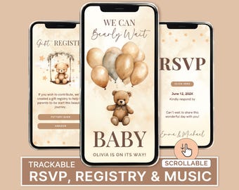 We Can Bearly Wait Baby Shower Invitation Evite Template Baby Shower Invite Boy Teddy Bear Invite Editable Invite with Clickable RSVP Invite