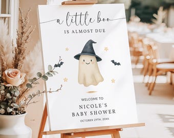 A Lil Boo Is Almost Due Baby Shower Welcome Sign Halloween Theme Printable Sign Baby Shower Decor Spooky Cute Gender Neutral Baby Shower DIY
