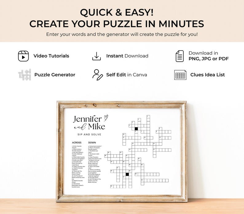 Small Custom Crossword Puzzle Wedding Custom Crossword Template Game Sip And Solve