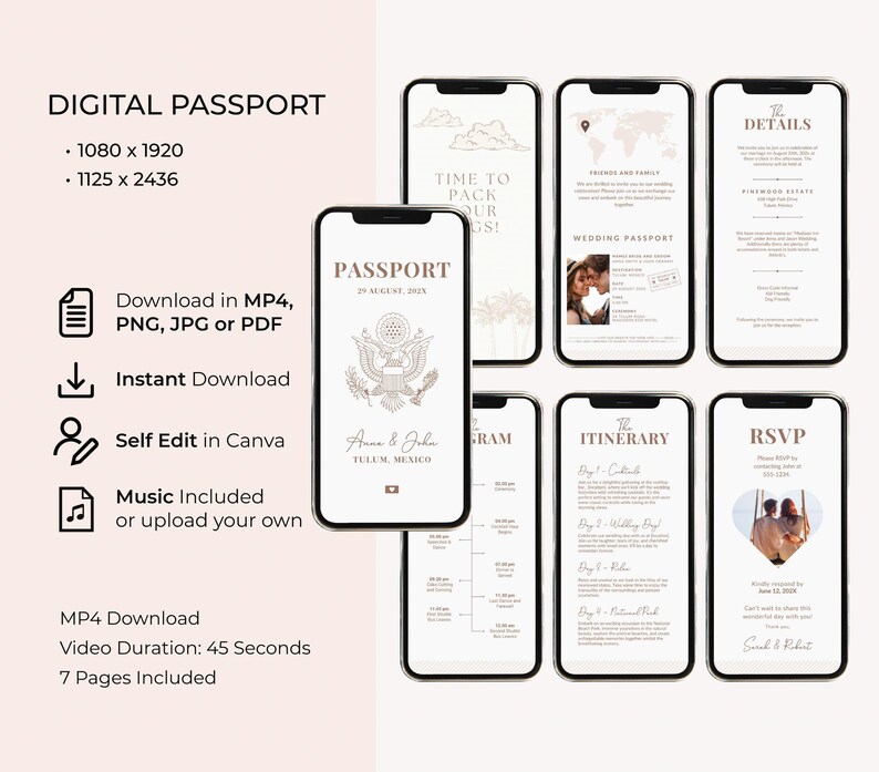 Destination Wedding Passport Printable Passport Wedding Digital Invitation