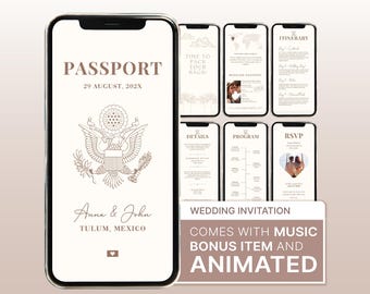 Wedding Passport Invitation Digital Animated Destination Wedding Invite Travel Wedding Electronic Invitation Wedding RSVP Digital Boarding