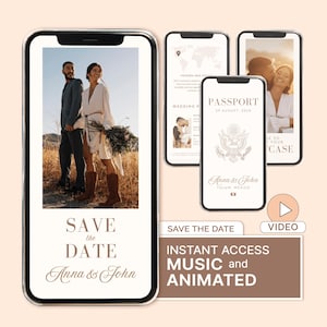 Paspoort Save the Date Bestemming Save the Date bruiloft videopaspoort Huwelijksuitnodiging Save the Date sjabloon Save the Date Paspoort DIY
