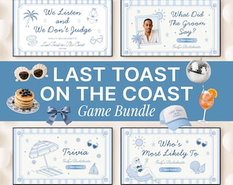 Last Toast on the Coast Bachelorette Game Bundle Trivia Seashell Bach Party Drinking Game Listen Don't Judge Game Coastal Bachelorette Decor