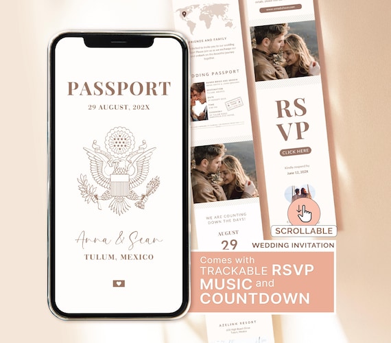 Passport Wedding Invitation Digital Wedding Invite Wedding Invitation Card Passport Canva Wedding Website Destination Wedding RSVP Invite