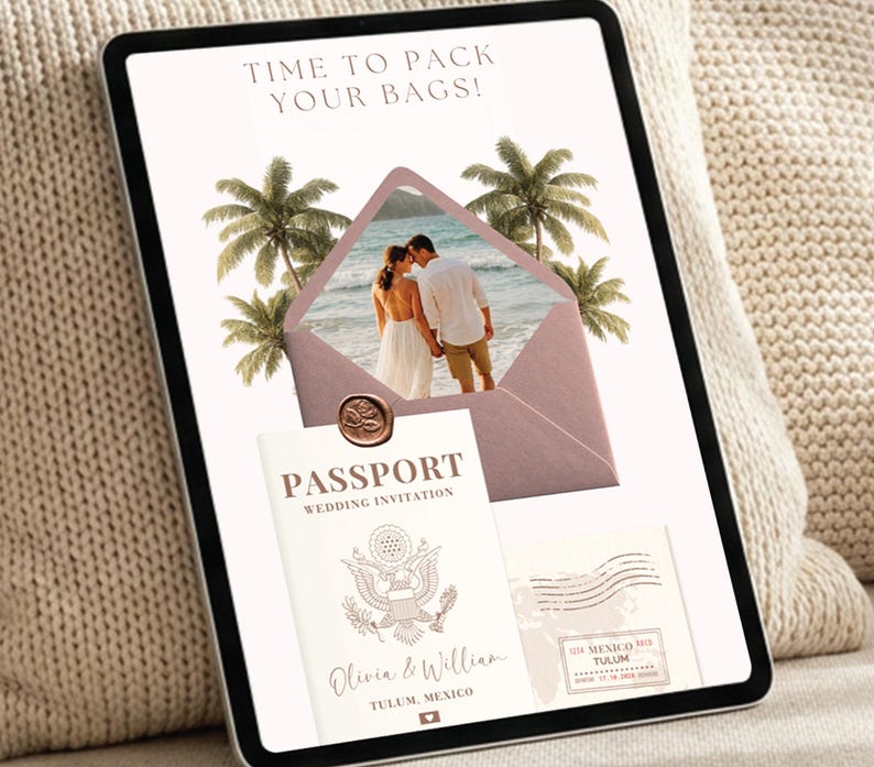 Wedding Invitation Digital Passport Editable Canva Save the Date Destination Website