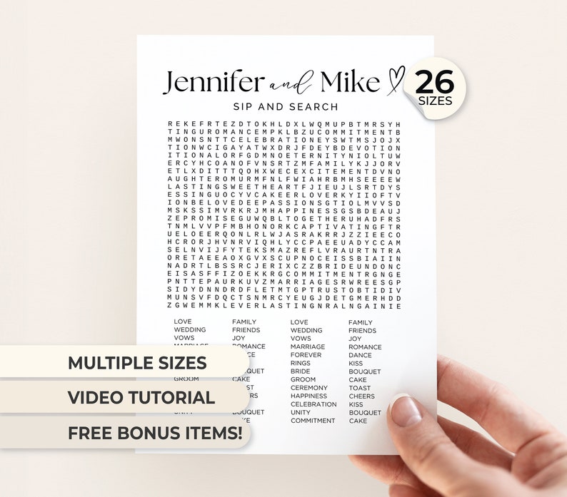 Word Search Puzzle Giant Word Search Template Game Wedding DIY