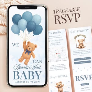 Carte d'invitation pour baby shower bleu Bearly Wait