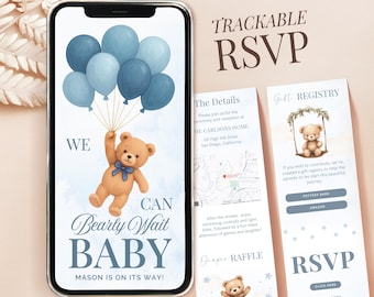 Blue Bearly Wait Baby Shower Invitation Canva Boy Baby Shower Invite Bear Template Baby Shower for Boy Text Invitation Baby Shower Boy Cute