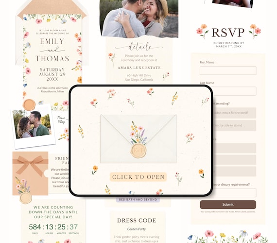 Spring Wedding Website Invitation Wildflower Wedding Invitation Digital Pastel Floral Wedding Website RSVP Trackable Floral Wedding Template