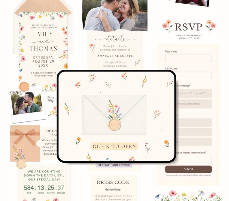 Spring Wedding Website Invitation Wildflower Wedding Invitation Digital