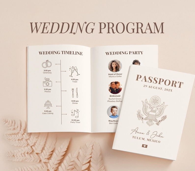Passport Wedding Program Wedding Travel Inspired Program Passport Wedding Ceremony Program for Wedding