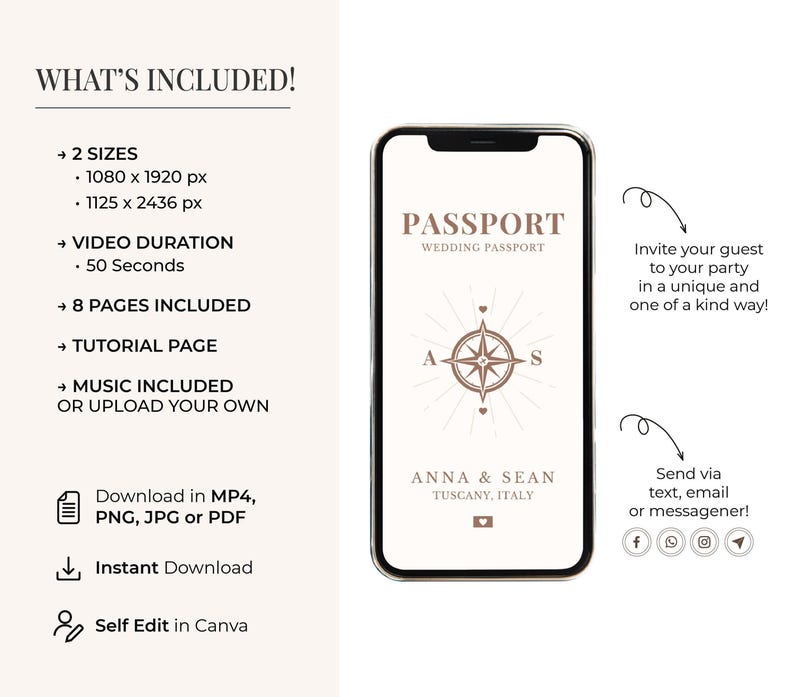 Destination Wedding Invitation Passport Wedding Invite Digital Wedding Invitation Template Passport Destination Wedding Digital Passport image 3