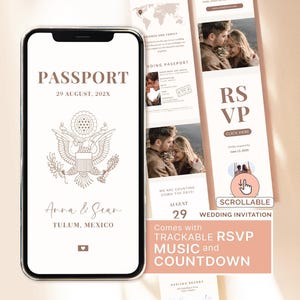 Plantilla de invitación de boda con pasaporte Invitación digital para boda de destino Boda con RSVP Invitación electrónica para boda de destino RSVP