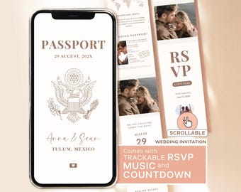 Passport Wedding Invitation Template Destination Wedding Digital Invitation Wedding With RSVP Destination Electronic Wedding Invitation RSVP