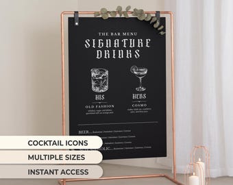 Gothic Signature Drink Sign Wedding Gothic Bar Sign Template Wedding His and Her Drink Sign Halloween Cocktail Sign Custom Signature Drink