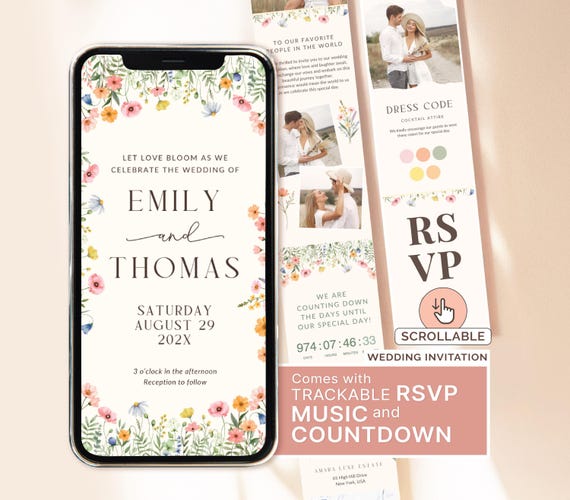 Wildflower Wedding Invitation Canva Spring Wedding Invitation Flower Wedding Invite Card Digital Summer Wedding Invitation Colorful Digital