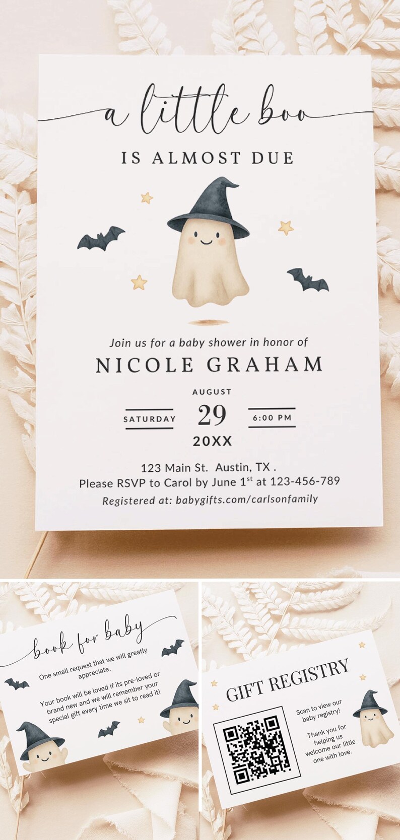 Little Boo Halloween Baby Shower Invitation Ghost Baby Shower Invite