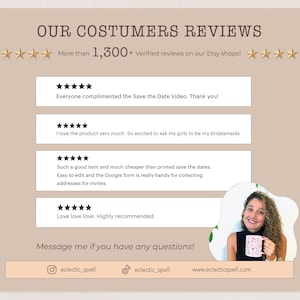 K&ouml;nnte beinhalten: Eine beige Grafik mit der &Uuml;berschrift OUR COSTUMERS REVIEWS, die F&uuml;nf-Sterne-Bewertungen und Kundenrezensionen enth&auml;lt. Ein kleiner Ausschnitt zeigt eine Person, die eine wei&szlig;e Tasse mit rotem Muster h&auml;lt. Social-Media-Profile und eine URL sind unten.