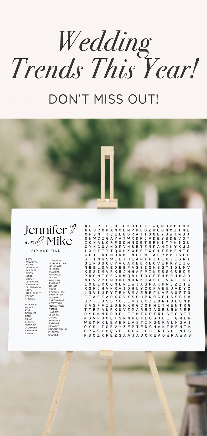 Custom Wedding Word Search Game Sip and Search Wedding Word Search Printable Word Search Puzzle Giant Word Search Template Game Wedding DIY image 8